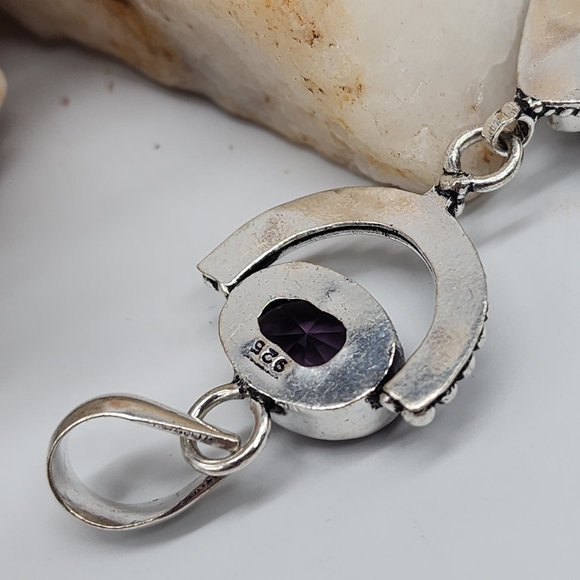 Natural Natural Amethyst Stone Purple Quartz/Jasper Crystals Silver 925 Pendant - Picture 5 of 9